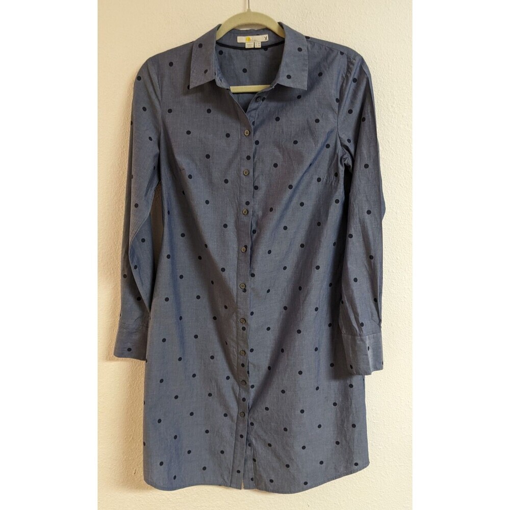 BODEN Women's Polka Dot Chambray Blue Long Sleeve Cotton Shirt Dress 4R